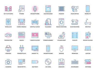 Electronic Icons 2d app blue clean design electronic flat icon icons mobile pink