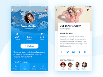 Profile Screen UI Design blue app blue ios mobile party profile social