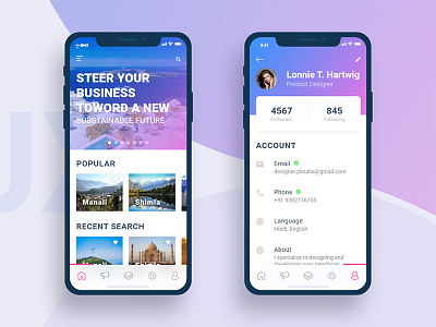 Tourist Guide and Profile iPhone X Screen adobe apple card clean demo inspiration interaction interface iphone x profile tourist