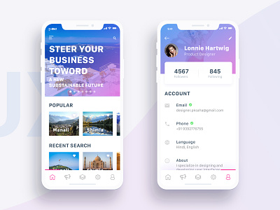 Rebound Tourist Guide and Profile iPhone X Screen adobe apple card clean demo inspiration interaction interface iphone x profile tourist