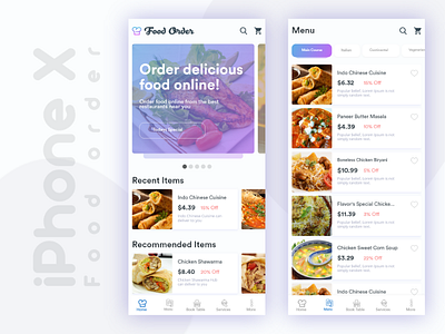 Food order dashboard and menu screen with tabs clean cool dashboard delivery design food iphone item menu order restaurant ui