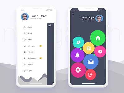 Mobile App Sidemenu Design For Iphonex app clean design iphonex menu mobile mockup navigation sidemenu ui ux