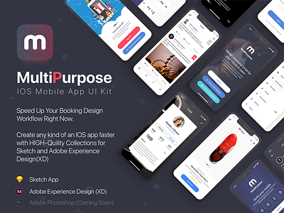 MultiPurpose Mobile App UI Kit article clean design iphone x media modern multipurpose on boarding profile sidemenu social ui kit