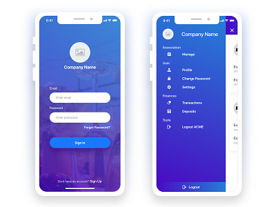Daily Ui login and sidemenu with grouping app blue ios mobile party profile social