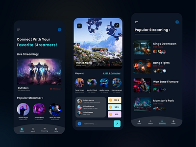 Live Game Streaming Application UI Design.