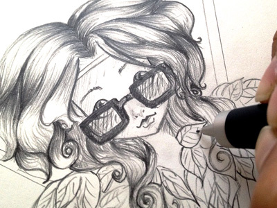 Hippie Girl Sketch art concept doodle draw dream face girl hair illustration photoshop sketch texture