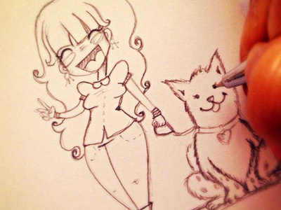 Me & my lovely Yaya! asian cute dog doodle girl hand love manga pencil sketch style