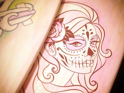 Sugar Skull on Wood illustration illustrator pinup screen printing sexy sugar skull watercolor wood