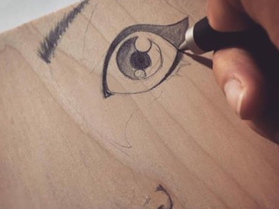 Sketching on Wood art doodle eye face illustration pencil sketch wood