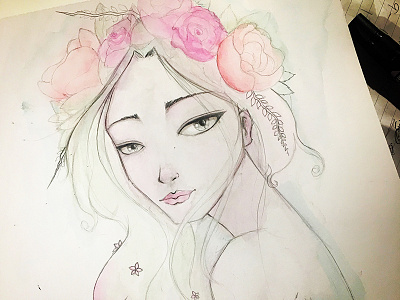 Pencil and Watercolor art doodle drawing exercise face flowers illustration pencil sketch sketching watercolor