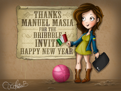 Thank you Manuel Masia art concept dribbble girl illustration invitation photoshop thanks