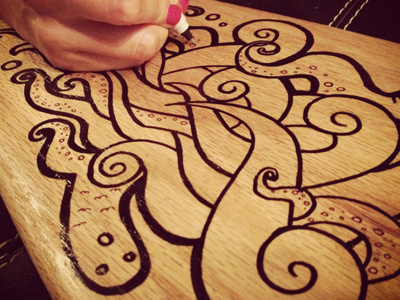 Skate Board Sea inspired illustration art board concept drawing idea illustration monster octopus sea skate skate board sketch waves wood