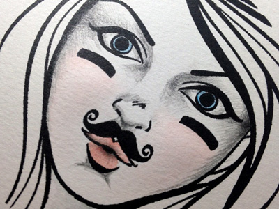 Beauty of moustache art beauty bristol eyes girl illustration kiss moustache screen screen printing watercolor
