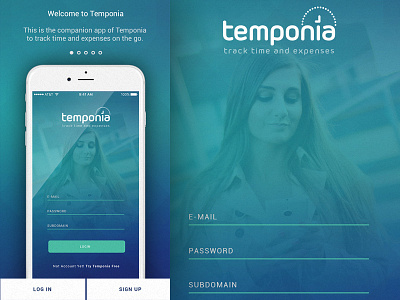 Temponia Welcome/Login Screen calendar green ios login logo screen timesheet ui user ux welcome