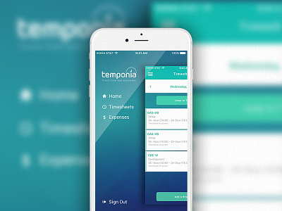 Temponia Menu Screen calendar green ios login logo menu screen timesheet ui user ux