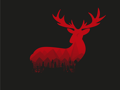 Dear Deer dark deer forest illustration illustrator mountains myths red trees vector wood
