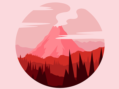 Volcano adobeillustrator clouds colors forest illustration illustrator mountain red tree vector volcano