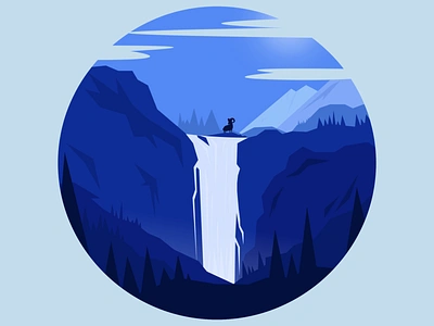 Waterfall 2d adobeillustrator blue colors goat illustration illustrator mountains nature park tree vector water waterfall