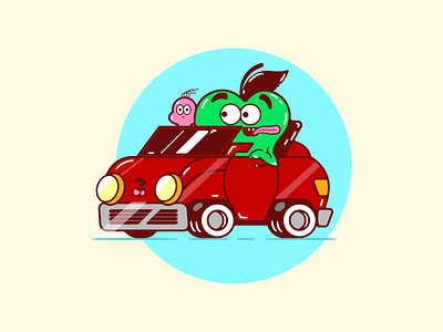 Apple lover adobeillustrator apple car cartoon character colors design illustration illustrator logo mascot red vector worm