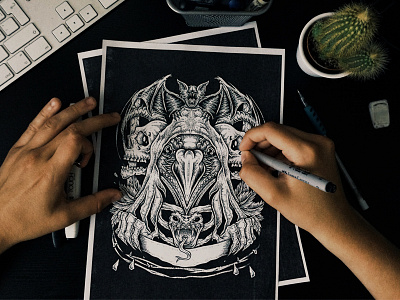 Crow King bythurart dotwork festival illustration linework merchandise tattoo tshirt