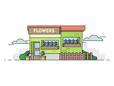 Flowers building city flowers illustration shop