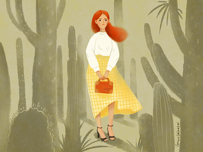Girl with Cactus cacti cactus character color girl illustration style