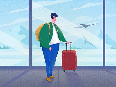 Airport airport character design drawing grainy illustration man travel