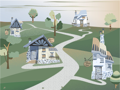 Inns and taverns adobe illustrator ai illustration inns taverns village
