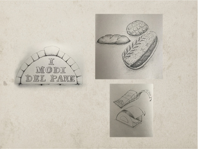 Bakery "I modi del pane" - sketches by hand - 2 bakery bread loaf packaging pane paper and pencil pencil sketches