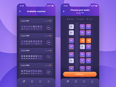 Ticket Booking App coach colors ios mobile ticket travel ui ux