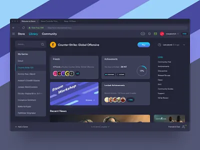Steam – Game Platform #2 artifact clean concept counter strike cs:go dashboard design dota game platform steam ui ux web