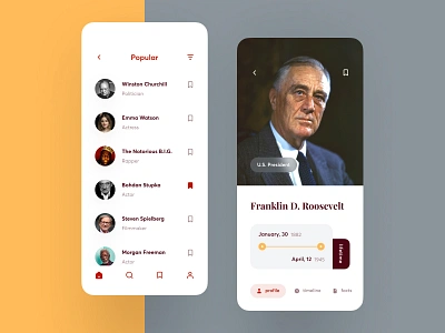 Detailed Biography app biography clean colors concept design history ios mobile person politician timeline ui ux