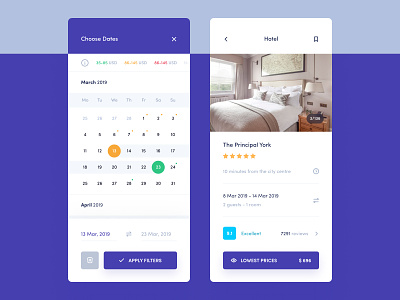 Flights and hotels search app design booking calendar dashboard datepicker filters flight hotel planning rate reviews settings travel trip ui ux