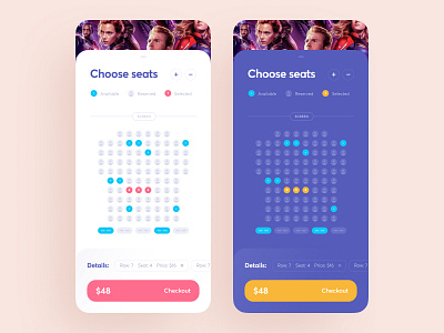 Tickets booking available avangers booking checkout cinema concept details filter movie seats tickets ui zoom