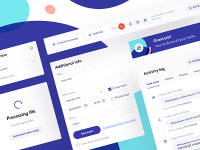 Adversus: Cards and UI elements activity log app atomic call call center call-management cards customer service dashboard design system dialer inbound manage leads phone web product design ui ux web based dialer