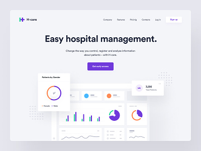H-care – Landing page clinic dashboad dashboard design system electronic health healthcare app hospital landing page medtech startup product page saas toglas ui ux web design