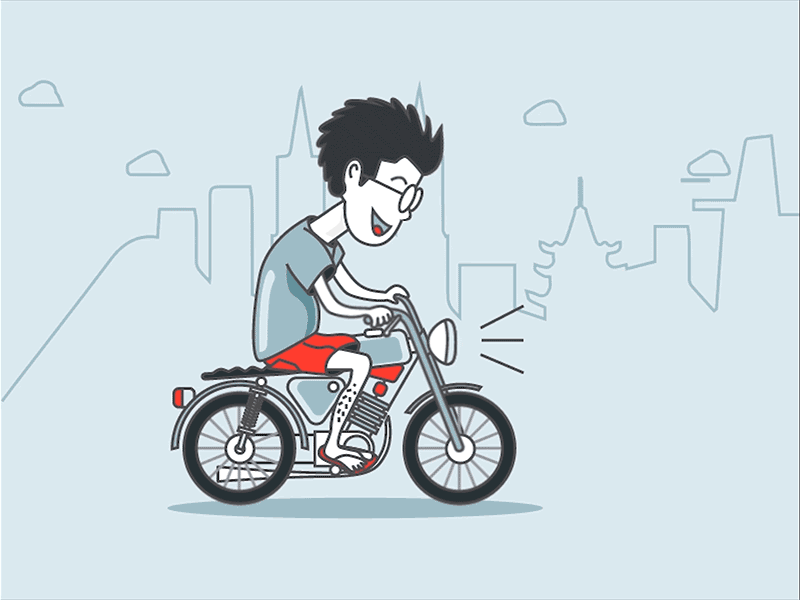 Motorcycle Running blue city glasses happy illustration man motorbike motorcycle smile vietnam