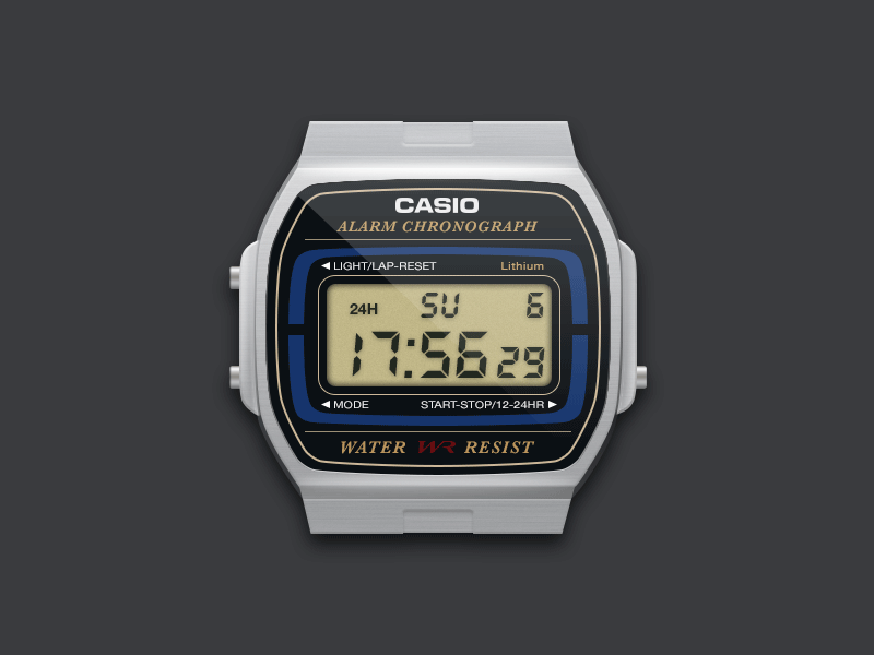 CASIO WATER RESIST alarm animation casio chronograph glass icon illustration knops metal resist time watch water wr