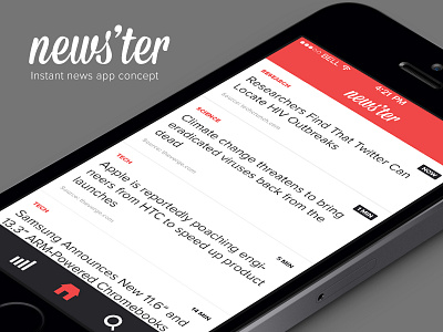 News’ter - an instant news app concept app article flat home instant iphone news now search trending ui ux
