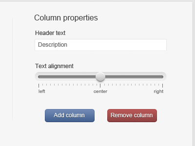 Column properties add button buttons remove slider text field textfield ui