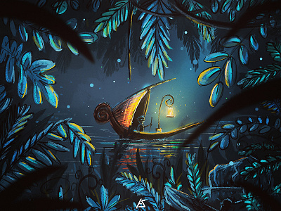 The Night and The Boatman art digital art digital painting illustration photoshop