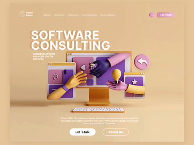 Here's a Hero section for software consulting agency! 3d adobe branding design figma illustration logo ui ux web website