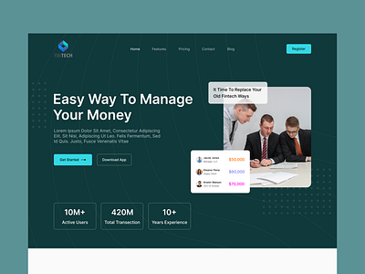 Financial Service Header Section fintech landing page