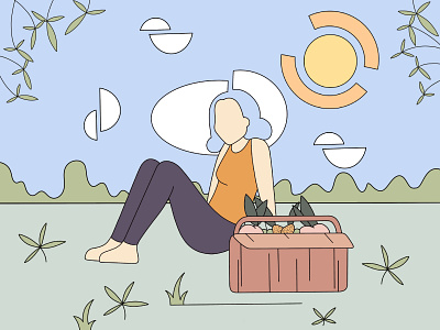 Basket picnic art girl graphic design illustration minimalistic pastel tones picnic ux