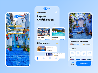 SEFER - Hotel Booking App agency booking booking app chefchaouen design greece hetel booking hotel morocco rent reservations room ticket app tour app tourism travel travel booking trip ui vacation