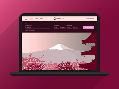 Fuji, Tokyo car rental service first landing screen graphic design illustration japan mount fuji tokyo vector web