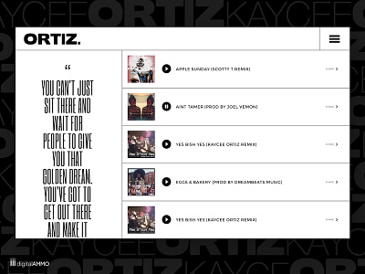 Music page layout for a local Chicago artist artist audio player rapper uiux web web design website