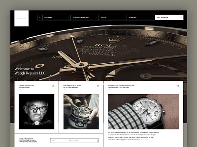 Design Concept for a Watch Repair Company design home layout homepage layout luxury watches timepiece watch watch repair web web layout web uiux webdesign website website design