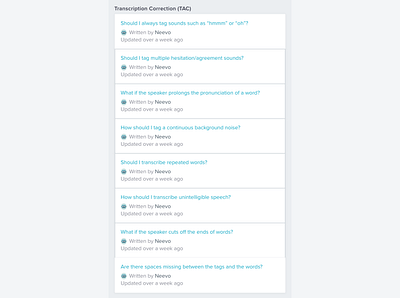 Transcription correction FAQ copy instructions ux
