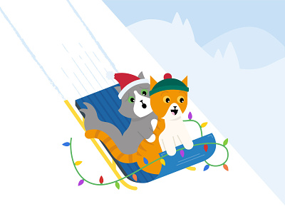 Christmas Kittehs 2020 2020 cats christmas christmas card design holiday illustration sled sledding winter